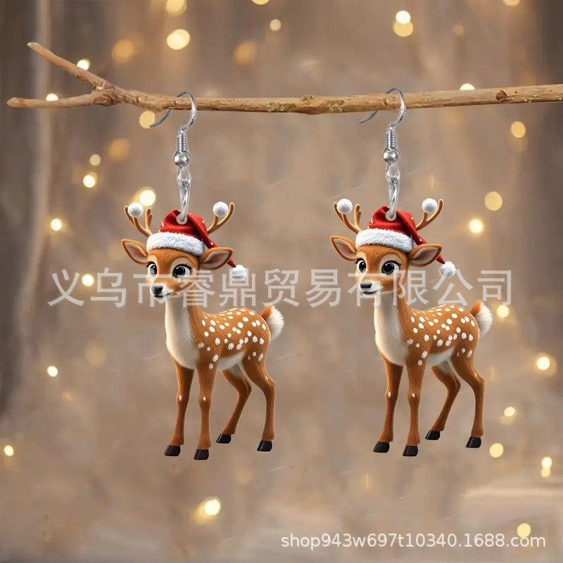 Wholesale Cute Christmas Elk Acrylic 2D Creative Design Holiday Decoration Gift Earrings